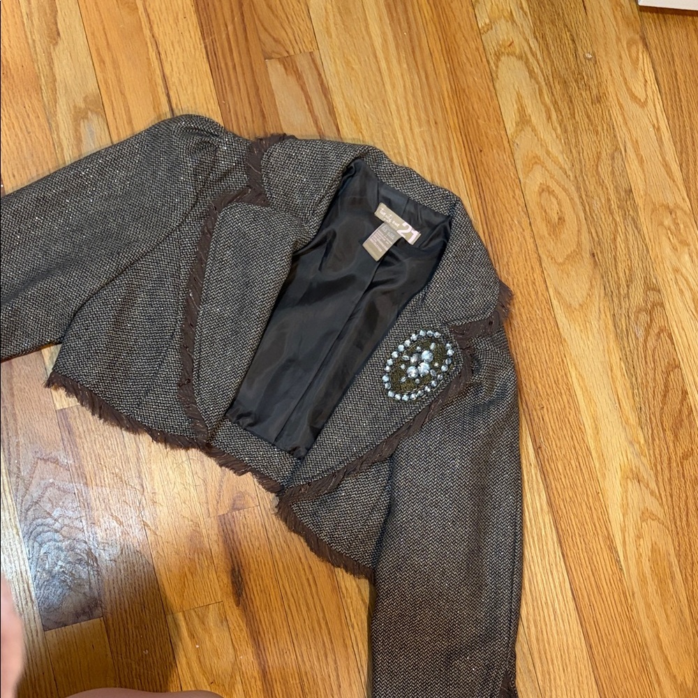 Forever 21 Brown Cropped Blazer with Beaded Detail